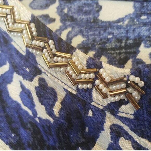 ELLOS Beaded Neckline Batik Print Popover Dress - Picture 2 of 9